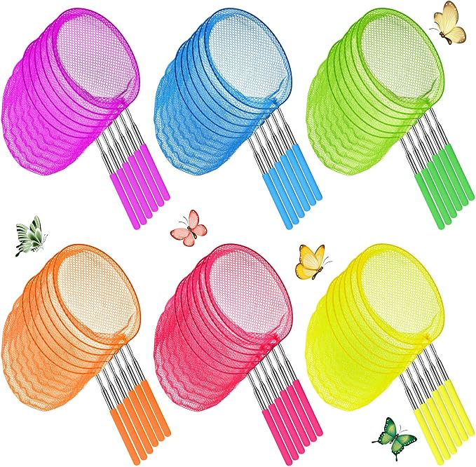 Sosation Kids Telescopic Butterfly Fishing Nets Colorful Bug Catching Nets Outdoor Tools for Catching Butterfly Insects Bug Fish Ladybird, Extendable from 6.5 Inch to 34 Inch