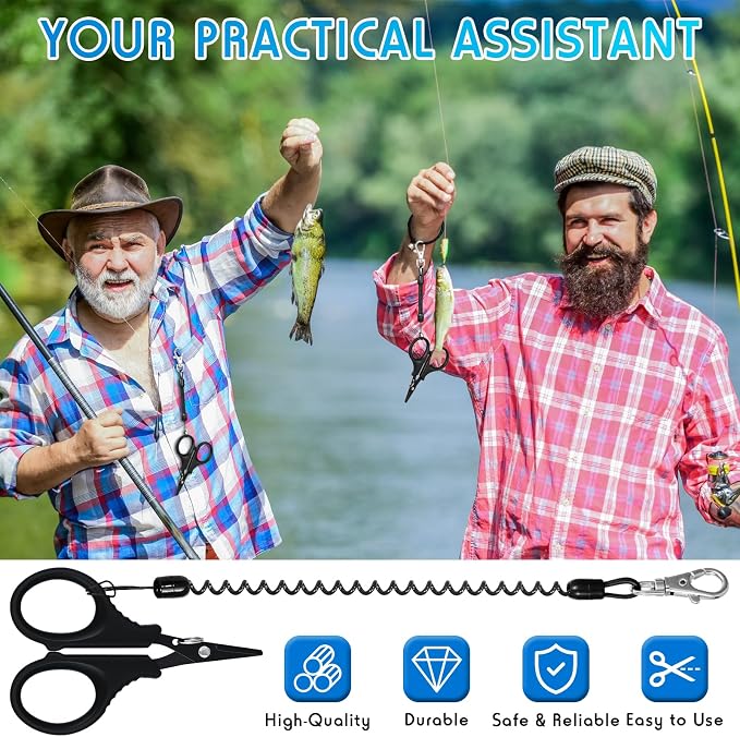 Minatee 3 Pieces Fishing Scissors, Stainless Steel Fishing Line Cutter Portable Braided Line Cutter with Titanium Coating Fishings with Hook and Retractable Coil Lanyards Accessories