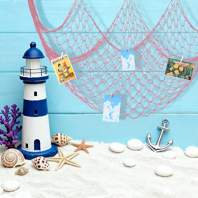 12 Pack Decorative Fish Netting for Party 80 x 40 Inch Natural Cotton Fish Net Decorations for Pirate Ocean Under The Sea Hawaiian Mermaid Party Picture Wall Hanging Decoration(Pink)