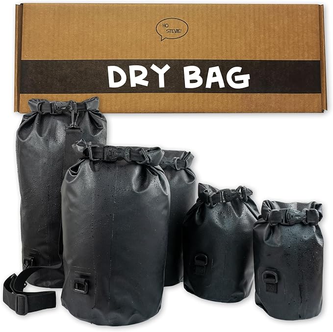 Ho Stevie! Heavy Duty Waterproof Dry Bag - Keeps Your Stuff Dry, on Surf Trips, Camping, or Any Adventure (Black, 5L)