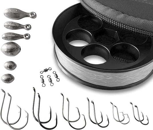 Aluminum Hand Line Reel Pocket/Travel Fishing Kit (30 lb Clear line)