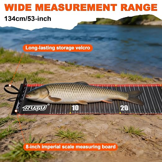 RUTU 53-Inch Fishing Scroll Tape Measure, with 8-Inch Imperial Scale Measuring Board, Fishing Measuring Ruler Tool, Foldable, Waterproof, Suitable for Boats, Kayaks, Rafts and Outdoor Fishing