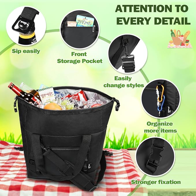 Tirrinia Insulated Soft Cooler Bag- 30 cans Leakproof Camping Ice Chest Box with Bottle Opener, Portable Cooler Box for Lunch, Picnic, Drink, Travel, Fishing