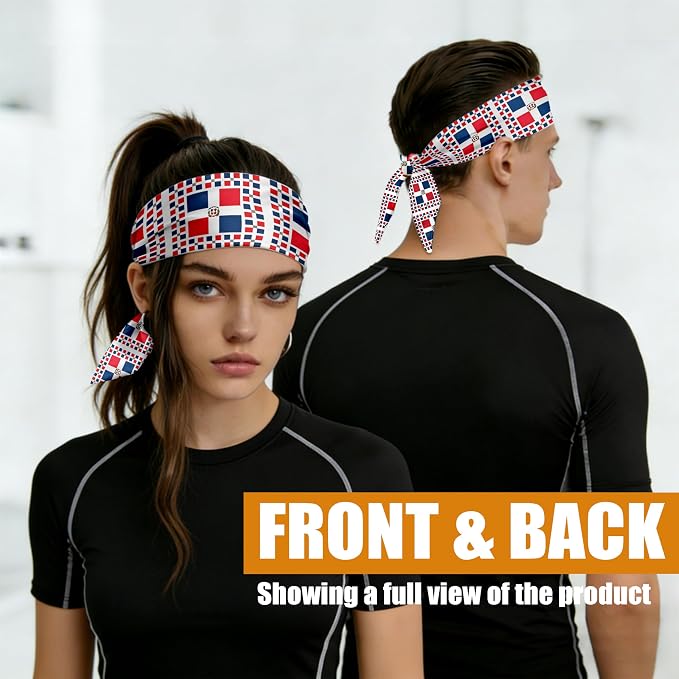 Flag Tie Headbands for Men Women, Moisture Wicking Sweatband Breathable Sports Headwrap, Non-Slip Stretchy Adjustable Fitness Hair Band