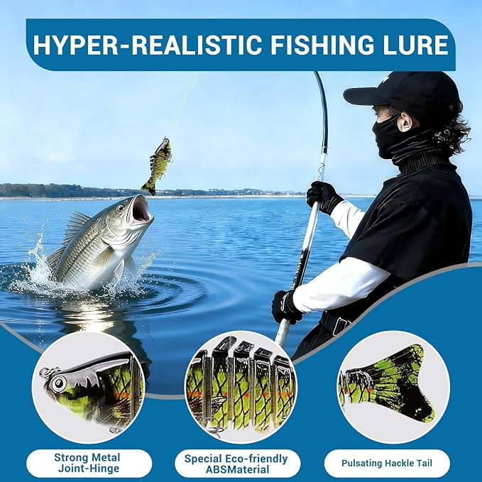 Keenjorika Fishing Lures Multi Jointed Fish Fishing Kits, Slow-Sinking Lifelike Segmented Swimbait Crankbaits, Realistic Swimming Action for Bass, Trout, Pike & Walleye, Freshwater and Saltwater
