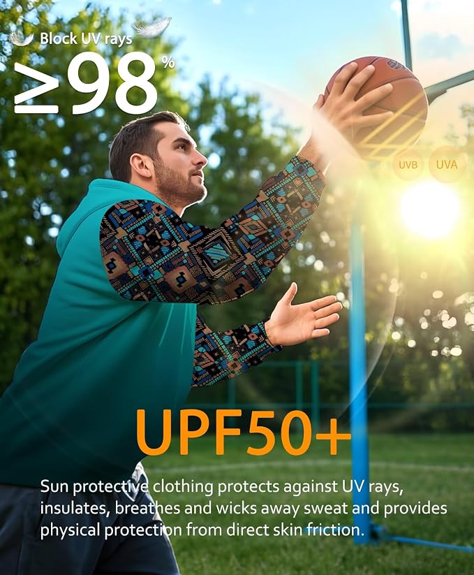 Men's UPF 50+ Sun Protection Hoodie Shirt Long Sleeve SPF Fishing Outdoor UV Hiking Lightweight Shirts