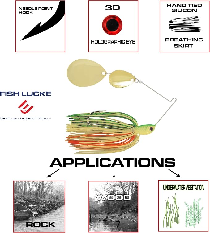 Luck E Strike Jimmy Houston Legends Spinner Bait with Colorado Blades (1/2 Ounce Spinnerbait) 5/0 Hook