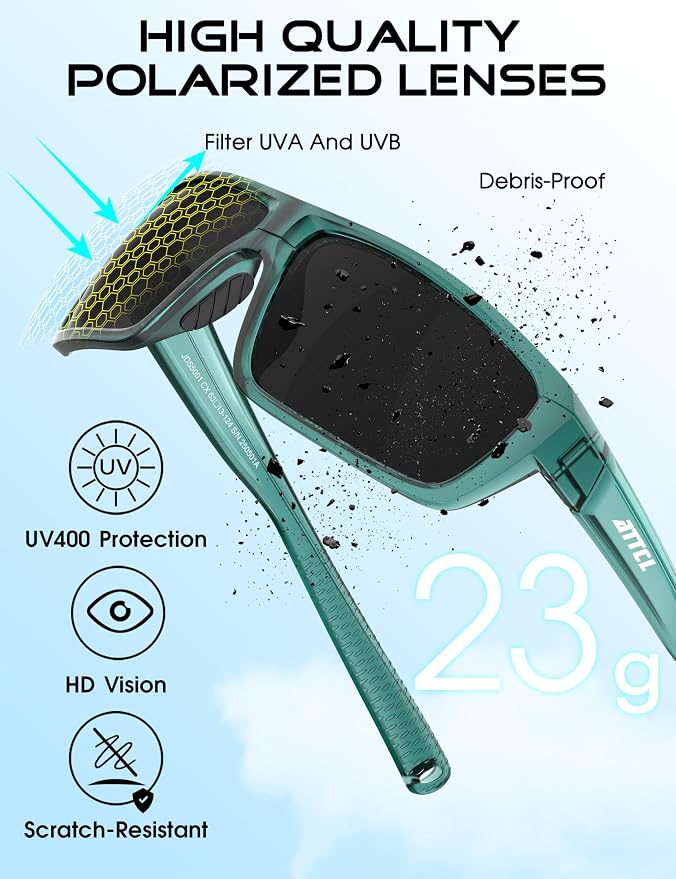 ATTCL Polarized Sunglasses Men for Fishing: UV Protection Lightweight TR90 Sports Wrap Sun Glasses Driving Golf Running