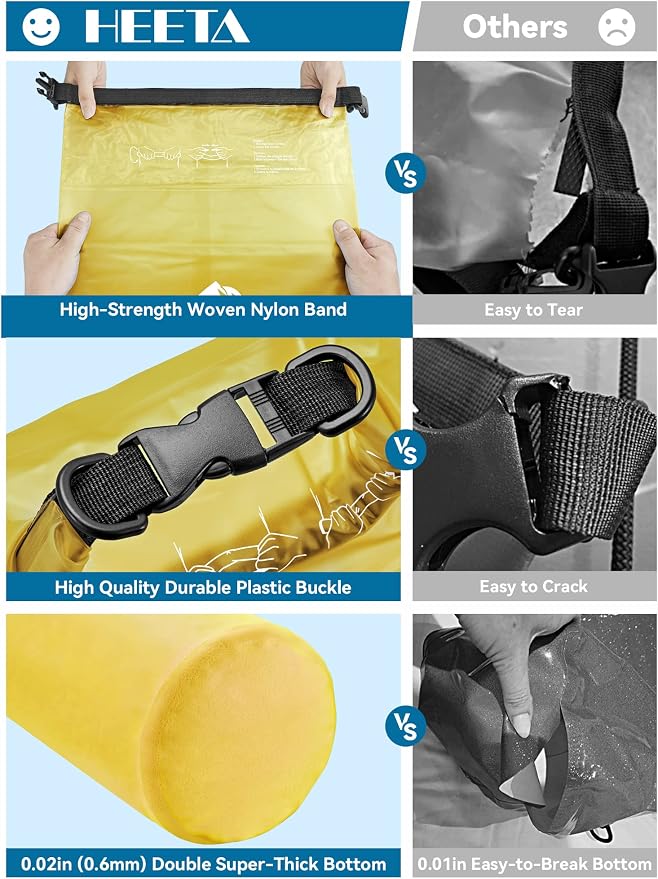 HEETA Dry Bag Waterproof for Women Men, 5L/10L/20L/30L/40L Roll Top Lightweight Dry Storage Bag Backpack with Phone Case for Travel Swimming Boating Kayaking Paddle Board Camping Beach Accessories
