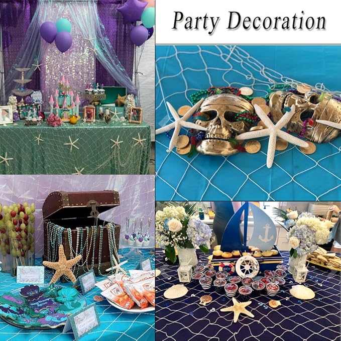 79 x 59 inch Nature Fish Net Wall Decoration with Colorful Sea Shells and 10 Pcs Natural Starfish Ocean Themed Mediterranean Style Fishing Net for Beach Party,Wedding,photography Wall Decoration