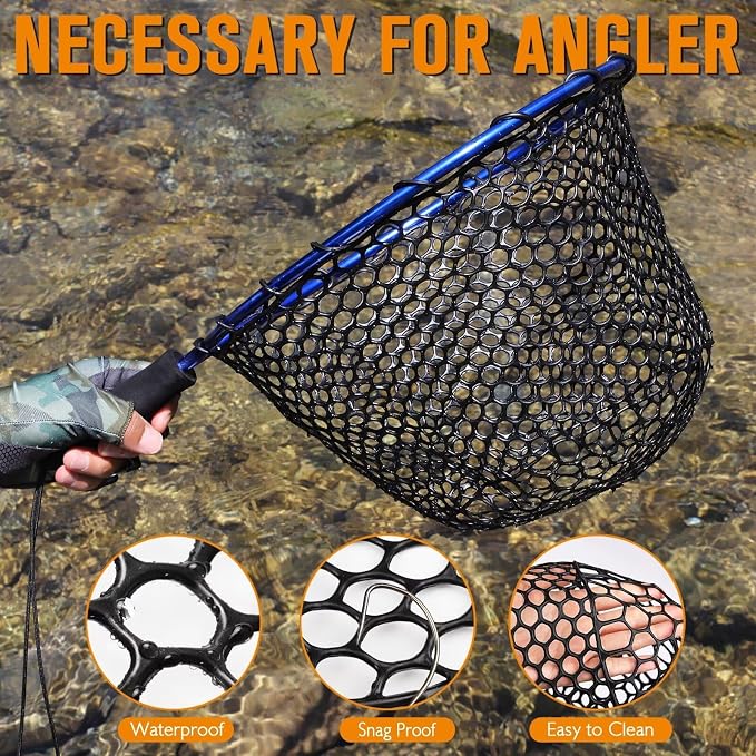 Dovesun Rubber Fishing Net Replacement Netting Without Handle Clear Black Fishing Nets for Fish Fly Fish Landing Net Bag for Freshwater Saltwater Foldable Trout Net Rubber Mesh 5 Sizes White Black Red