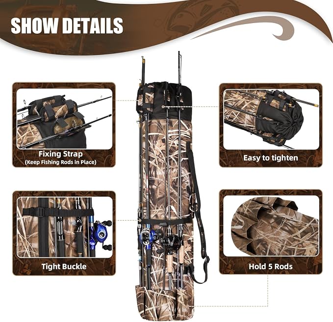 Fishing Rod Bag Fishing Rod Case, Durable Folding 900D Oxford Fabric Portable Large Capacity Waterproof, Fishing Gifts for Men Boys