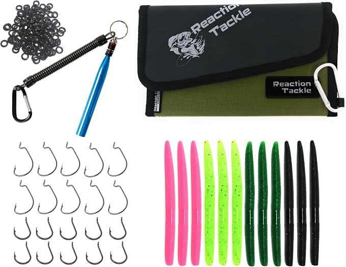 Reaction Tackle Wacky Rig Tool and O-Rings for Soft Plastic Worms, Bass Fishing Wacky Rig and Neko Rig Stick Bait Setup for Largemouth and Smallmouth