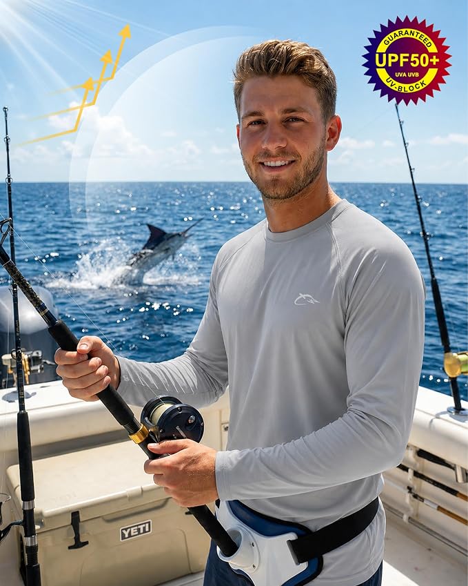 FISHEAL Men's Long Sleeve Fishing Shirts, UPF 50+ Camo Sun Protection Rash Guard, UV Shirt for Swimming Hunting Outdoor
