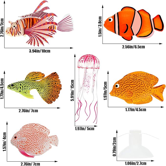 Weewooday 7 Pieces Artificial Fish Colorful Fake Fish Glowing Effect Aquarium Decor Floating Ornament for Tank Decoration(Classic Color)