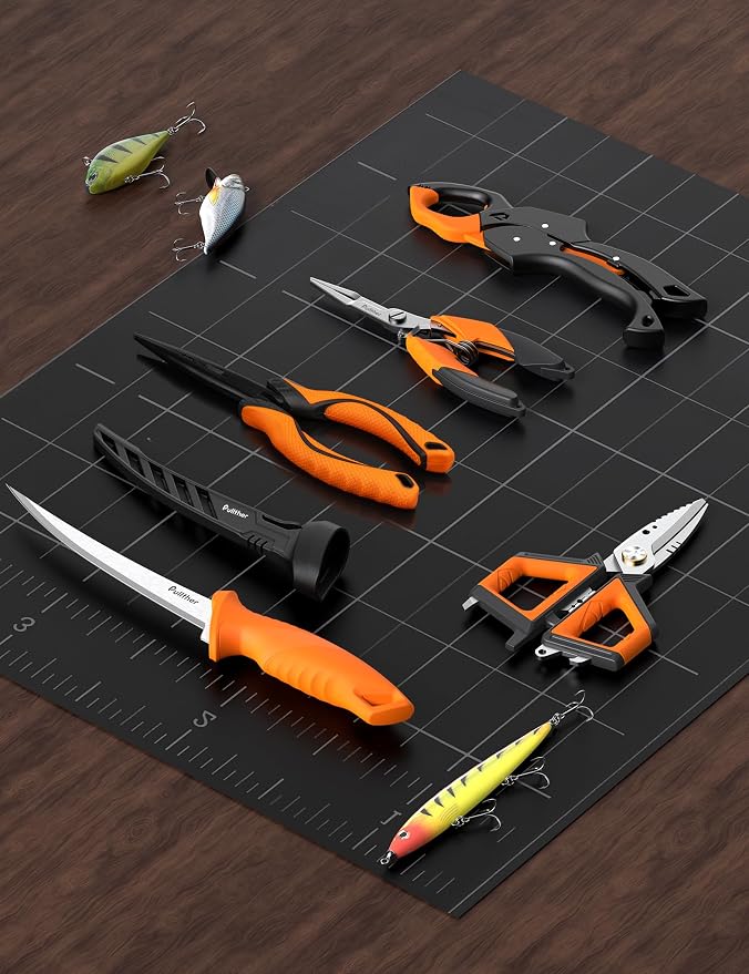 5PC Fishing Tool Kit - Fillet Knife, 2PC Fishing Pliers,Fishing Braid Scissors and Fish Lip Gripper, Fishing Gear for Fly Fishing, Ice Fishing