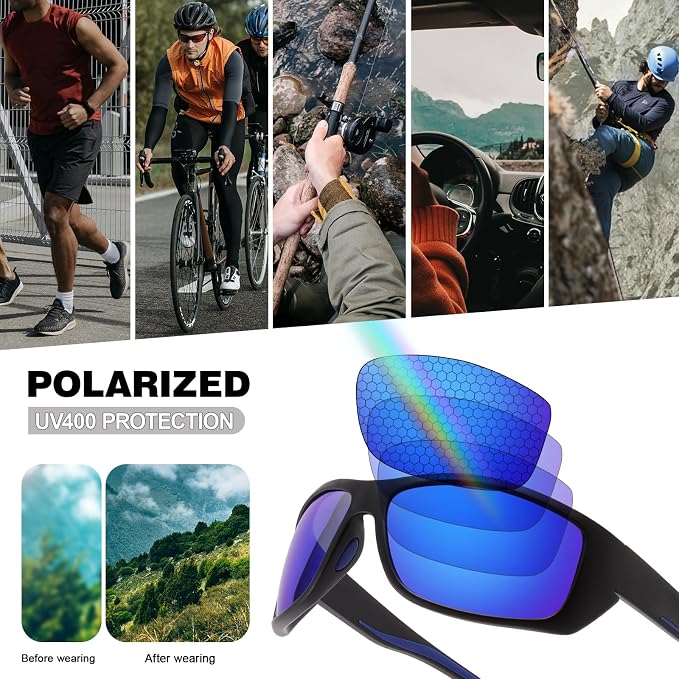 Polarized Sports Sunglasses for Men Women UV400 Protection Glasses Wrap Around Goggles for Driving Fishing Cycling