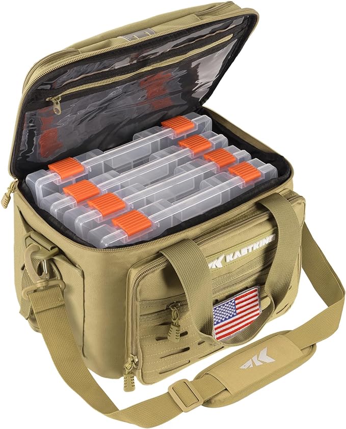 KastKing Karryall Fishing Tackle Bags with 4 * 3600 Tackle Trays - Saltwater & Freshwater Fishing Gear Storage