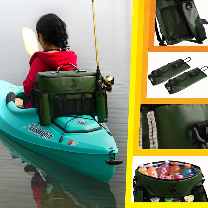 Kayak Cooler - 18L Seat Back Fishing Cooler - Water-Resistant Insulated Bag - 8-12 Hour Cooling Time - Kayak Accessories by Wakeman Outdoors