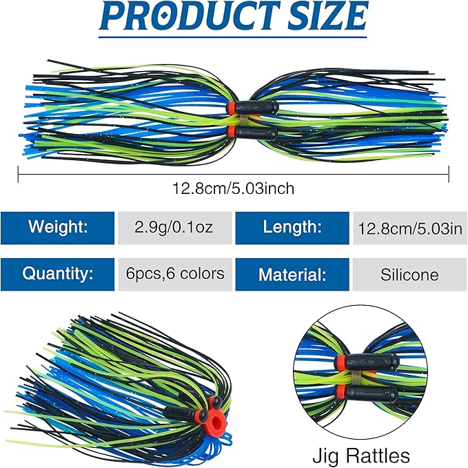Silicone Spinnerbait Skirts Replacement Jig Skirts Kit with Tube Rattles, 12/18/24 Bundles DIY Fishing Lures Buzzbait Spoon Blade Squid Jig Fly Tying Material