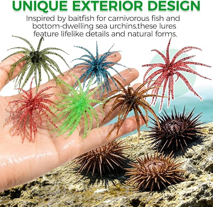 Tentacle Fishing Lure,Dice Bait Soft Plastic Swim Bait,Sea Urchin Lure,for Drop Shot,Weird Fishing Rig,Trout Sea Bass Mandarin Fish Catfish Slow Sinking Soft Lure 2.36 in,3.9 in and 4.3 in.