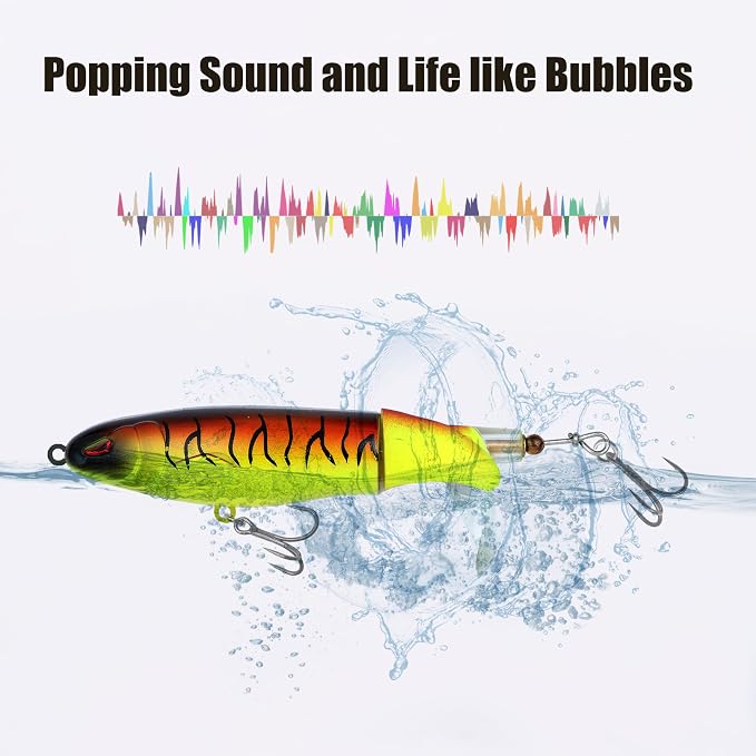 EXAURAFELIS Tail Prop Lure Fishing Lures Bubble Popper Lures Kit Plopping Bass Lure Floating Pencil BassBait Topwater Fishing Lures withTackle Box