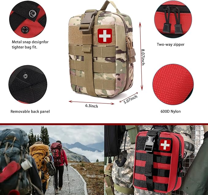 Universal IFAK Trauma First Aid Kit Molle Pouches Emergency Survival Kit Suitable for Home, car, Travel, Camping, Hiking, Sports, Outdoor Emergencies-Quick Response First Aid Essentials(CP)