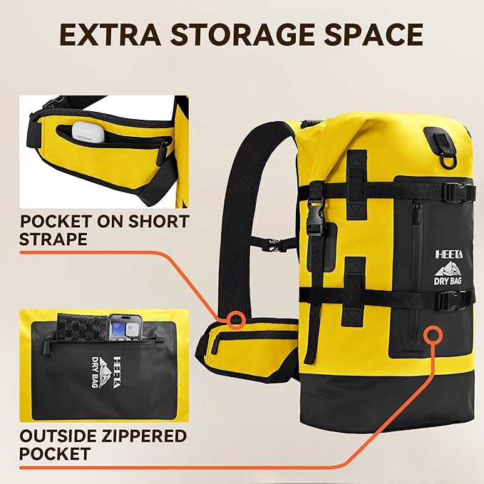 HEETA Dry Bags Waterproof Backpack 40L for Men & Women, Roll Top Heavy Duty Cushioned Hiking Backpack for Kayaking Boating Paddle Boarding Fishing Travel Camping Beach Vacation Cruise Ship Essentials