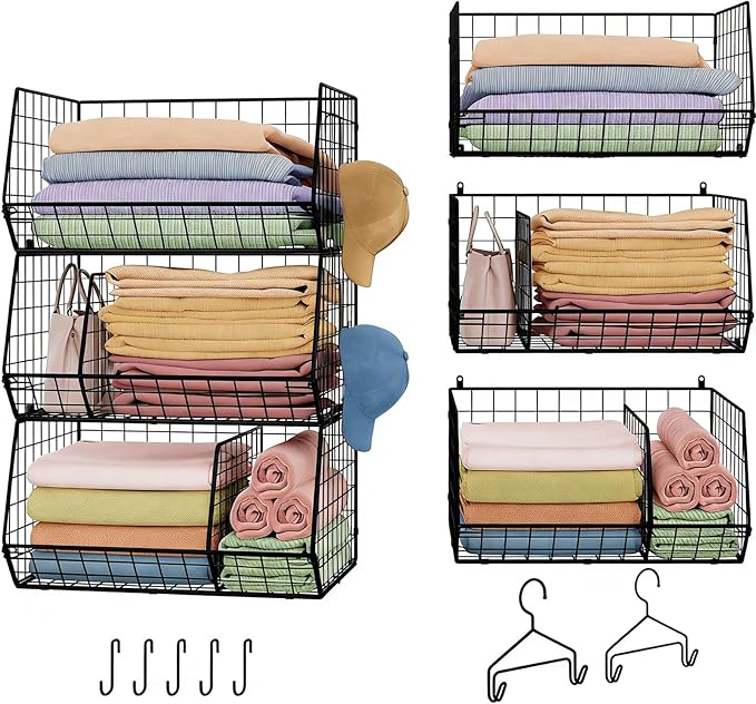 3 Tier Closet Hanging Shelves with Divider, Extra Large Closet Organizers and Storage, Clothes Hanging Organizer Clothing Sweaters Handbags Clutches Accessories
