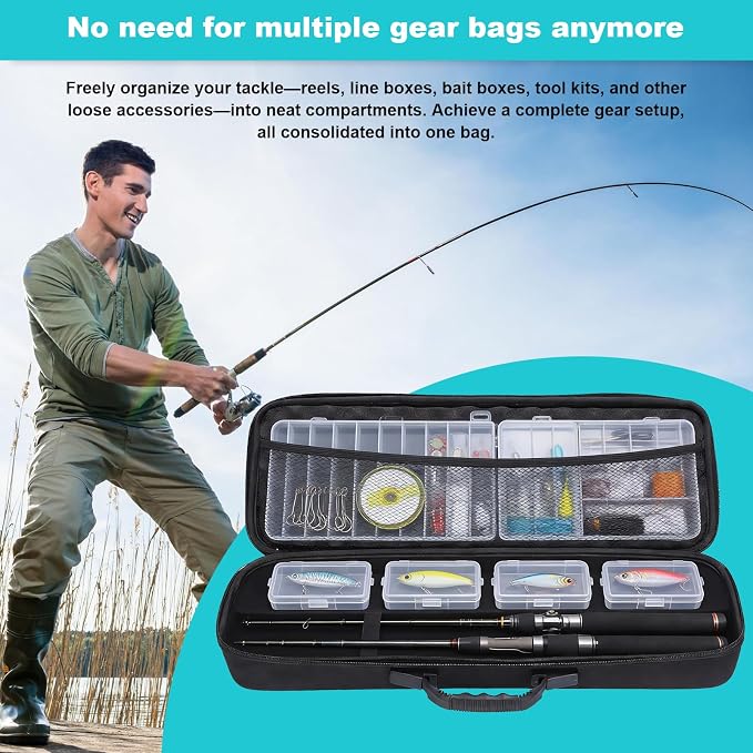 54 * 19 * 9cm Hard Fishing Rod Case Portable Fishing Tackle Bag Waterproof Fishing Rod Carrying Case with Foam, Travel Fishing Rod Bag for Outdoor Fishing Gear Storage