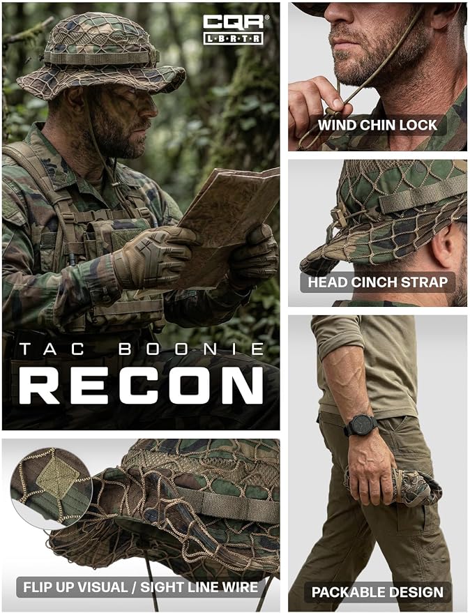 CQR Men's Tactical Boonie Hat, Breathable Packable Sun Hat for Hunting, Hiking, Fishing, Shooting, and Outdoor Activities