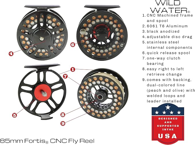 Wild Water Fly Fishing Combo Starter Kit with CNC Machined Fly Reel, 9 Foot, 4-Piece, 5/6-Weight Graphite Fly Rod with Cork Handle, Accessories, Carrying Case, Fly Box Case & Fishing Flies