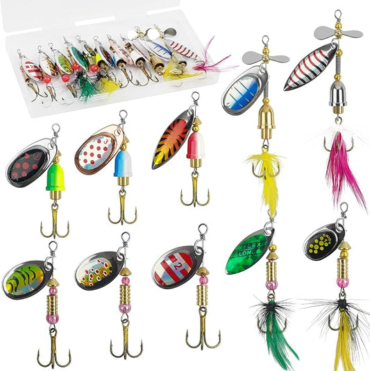 Fishing Lures Spinnerbait Kit Rooster Bait Tail Fishing Lures Inline Spinner Baits Bass Salmon Trout Spoon Hard Metal Spinnerbaits for Saltwater Freshwater