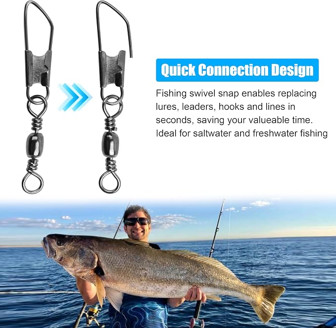 OROOTL Fishing Barrel Swivel Snap Kit, 100pcs Barrel Swivel with Safety Snaps Multiple Size Stainless Steel Copper Snap Swivels Quick Connect Fishing Tackle Accessories Box for Saltwater Freshwater