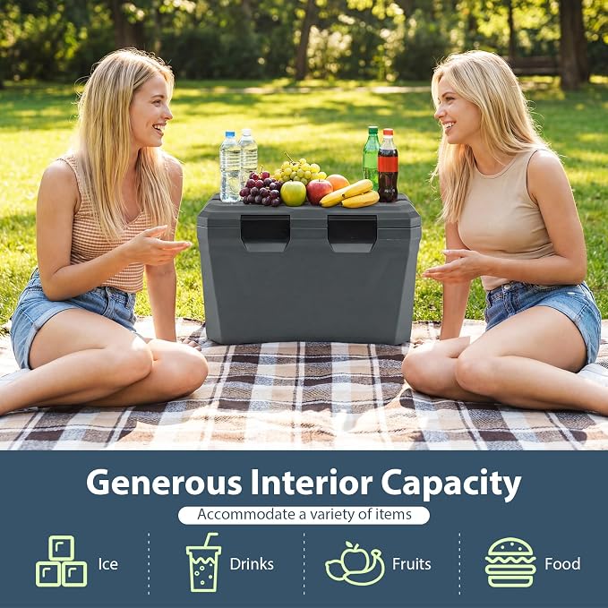 COSTWAY Insulated Portable Cooler, Hard Shell Ice Chest w/ 2 Cup Holders, Bottle Opener, Drain Plug, 3-Day Ice Retention, Outdoor Leak-Proof Dry Box for Beach, Camping, Fishing, Picnic
