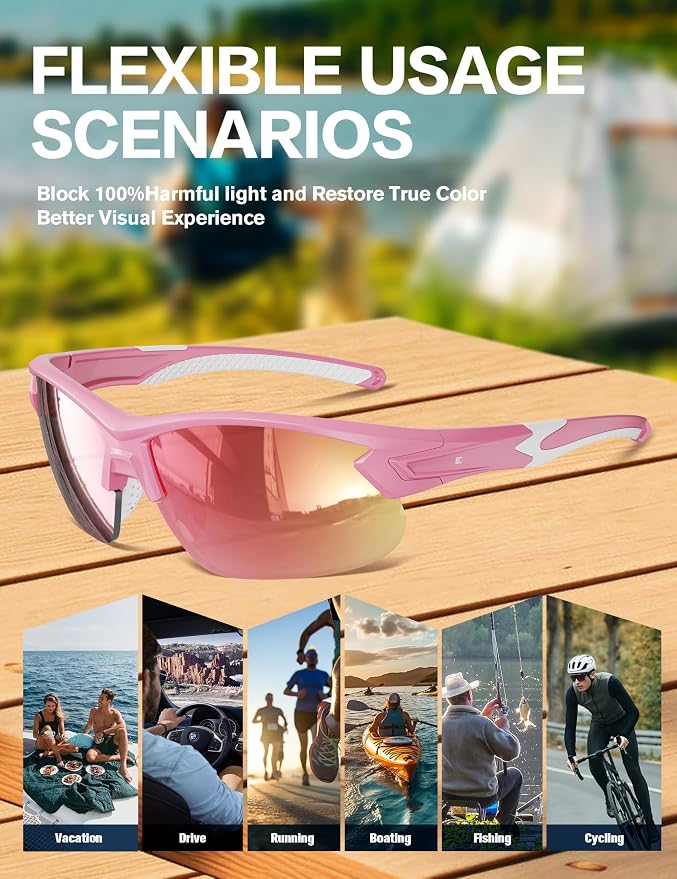 BIRCEN Mens Polarized Sunglasses for Sports: TR90 Lightweight Sun Glasses Wrap Around Shades for Fishing Driving Cycling