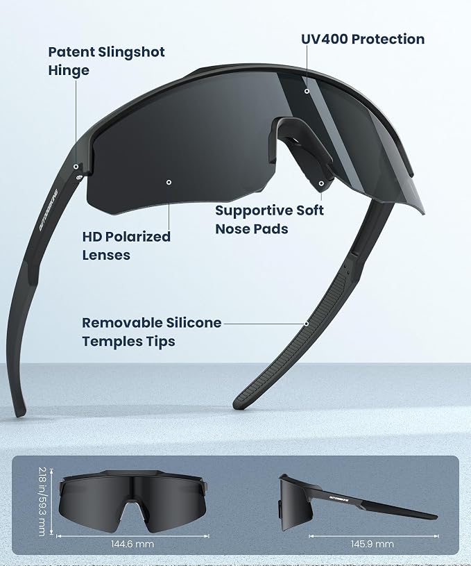 Polarized Sports Sunglasses for Men Women, UV400 Protection Mens Sunglasses Wrap Around Sun Glasses for Cycling Running