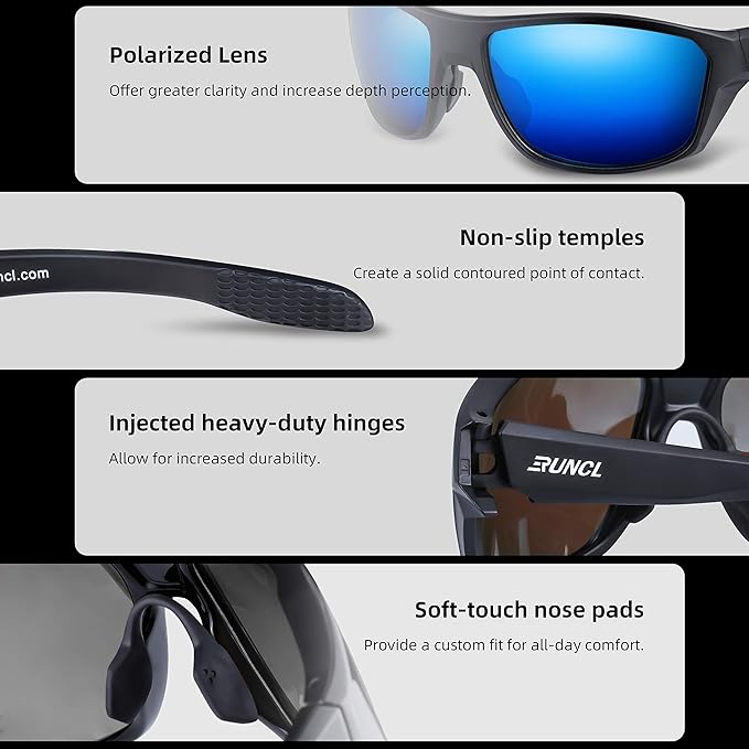 RUNCL Polarized Sports Sunglasses Billy, Fishing Sunglasses UV400 - Ultralight Floating TAC Lens, Anti-seawater Coating