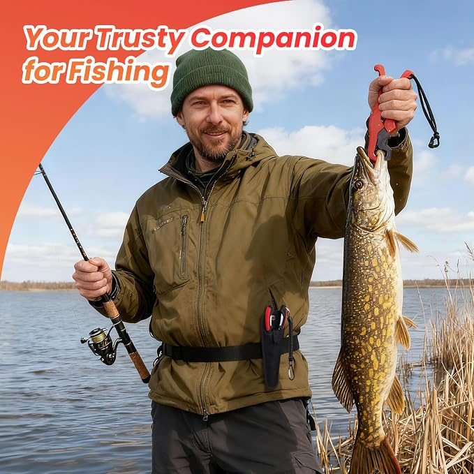 RAWILL 9 Pcs Fishing Tool Kit, Fishing Pliers with Lanyard and Protective Sheaths, Landing Net, Fillet Knife, Fish Scale, Gripper
