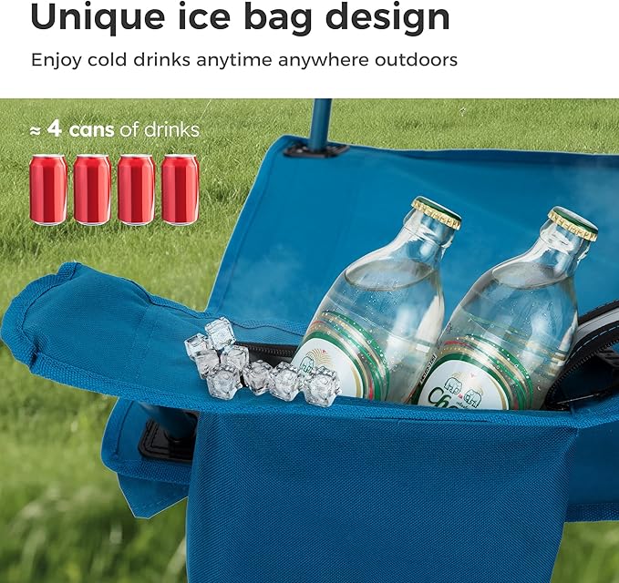 LET'S CAMP Camping Chair 2 Pack Folding Chair with 4-Can Cooler Bag Portable Lawn Chair with Cup Holder,Storage Pocket, Supports 250LBS, Collapsible Chair for Camp, Beach, Picnic (Blue)