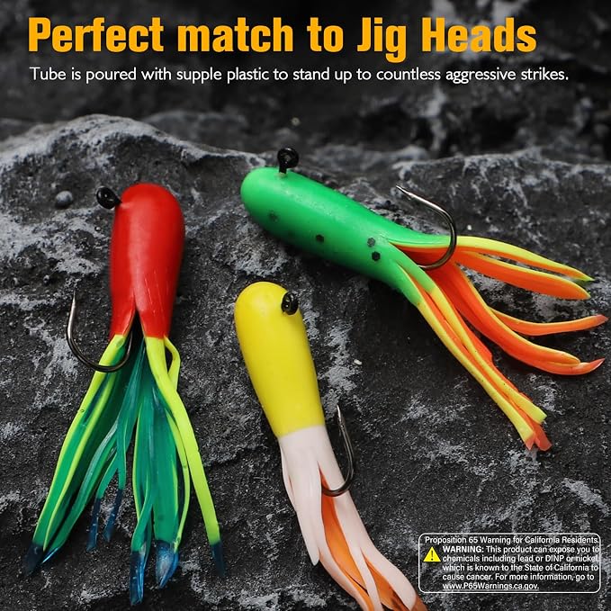 Dovesun Crappie Lures with Jig Heads Kit, Soft Plastic Grubs-Tube Baits 1/8oz 1/16oz 1/32oz Crappie Jigs Walleye Trout Bass Crappie Baits 95-120pcs