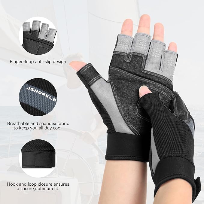 Kayaking Gloves 3/4 Finger Padded Palm Fingerless Gloves for Men Women Youth, with Resistant Palm and Grip, Easy to Take on and Off, for Sailing, Paddling, Kayaking, Fishing, Water Sports
