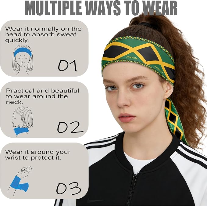 Flag Tie Headbands for Men Women, Moisture Wicking Sweatband Breathable Sports Headwrap, Non-Slip Stretchy Adjustable Fitness Hair Band