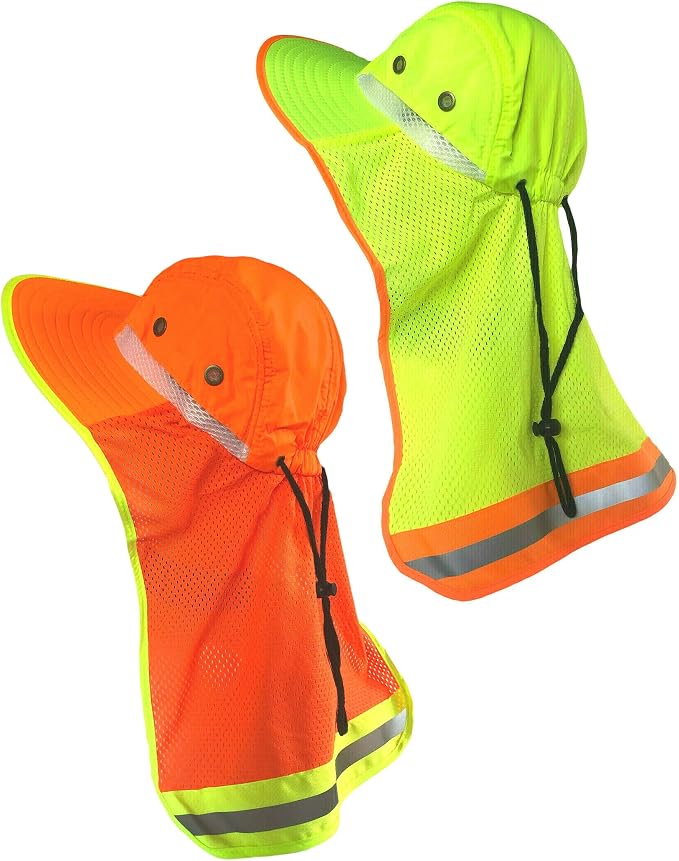 Men High Visibility Reflective Sun Hat with Neck Flap Wide Brim Boonie Hat Bucket Cap