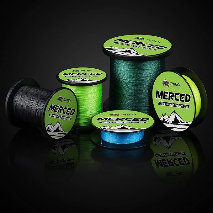 RUNCL Braided Fishing Line Merced, 1000 500 300 Yards Braided Line 4 8 Strands, 6-200LB - Proprietary Weaving Tech, Thin-Coating Tech, Stronger Smoother for Freshwater Saltwater