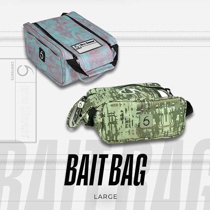 6th Sense Fishing Large Bait Bag – Durable Soft-Sided Storage for Soft Plastics - Perfect for Bass and Crappie Fishing (Hacienda - Darkwater)