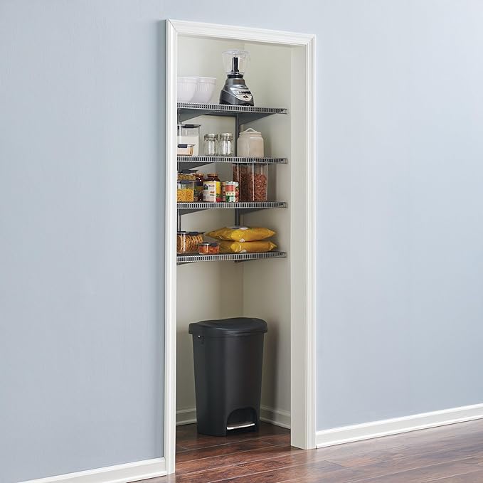 Rubbermaid 36" Pantry Organization Shelf System, Direct Wall Mount, 4 Shelves and Mounting Hardware Kit Included, Satin Nickel, Wire Shelving System for Home/Pantry/Closet