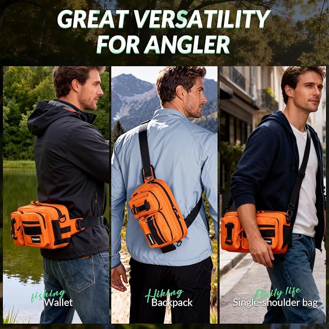 THKFISH Fishing Waist Pack - Waterproof Fanny Pack for Women & Men - Portable Sling Bag for Outdoor & Fly Fishing (ORANGE-LARGE)