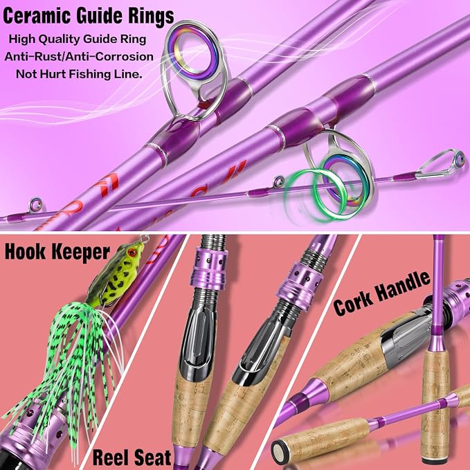 Sougayilang Colorful Spinning Rod and Reel Combo - 2-Piece Graphite Fishing Pole with Smooth Reel for Freshwater Great Gifts