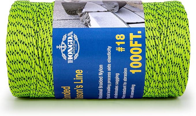HONGDA Professional Masonry String Lines, 1000 Feet #18 Bonded Braided Nylon Mason Line, Durable and Versatile String for Masonry, Construction, Gardening, and DIY Projects
